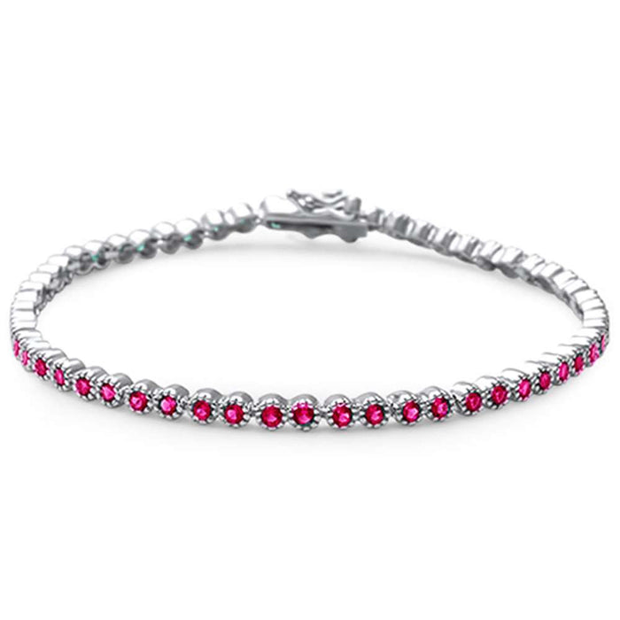 Elegant 7" Round Ruby .925 Sterling Silver Tennis Bracelet
