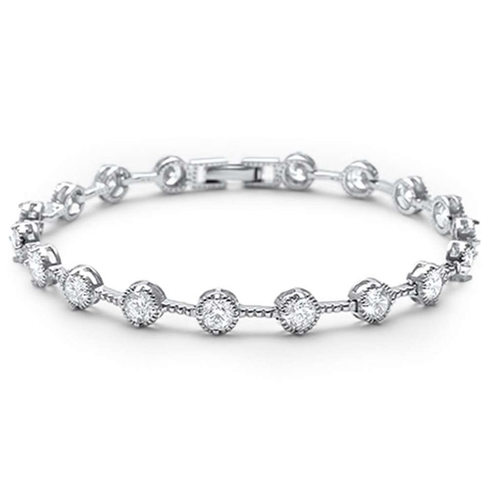 Elegant 7" Round Cubic Zirconia .925 Sterling Silver Tennis Bracelet
