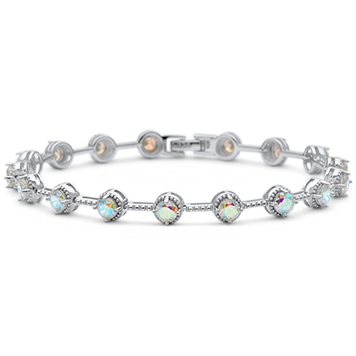 Round Light Rainbow Topaz CZ .925 Sterling Silver Tennis Bracelet 7" Long
