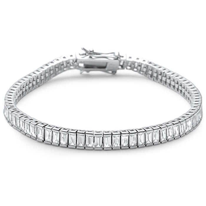 Elegant 7" Baguette Cubic Zirconia .925 Sterling Silver Tennis Bracelet