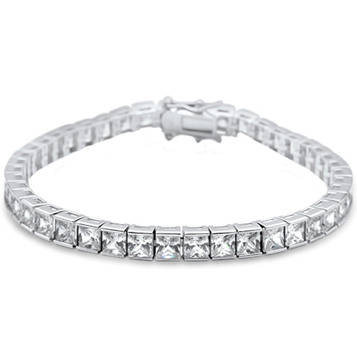 Elegant 4mm Princess Cut Bar Set .925 Sterling Silver Tennis Bracelet 8" Long