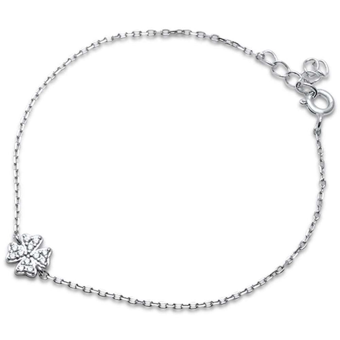 CLOSEOUT! Cubic Zirconia Clover .925 Sterling Silver Bracelet 6" + 1" Extension