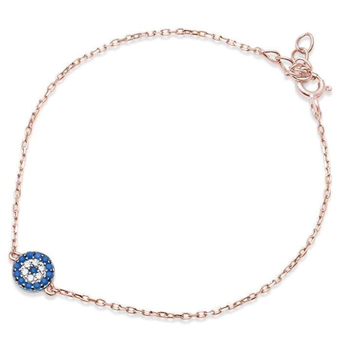 CLOSEOUT! Trendy! Rose Gold Plated Blue Sapphire & Cz .925 Sterling Silver Bracelet