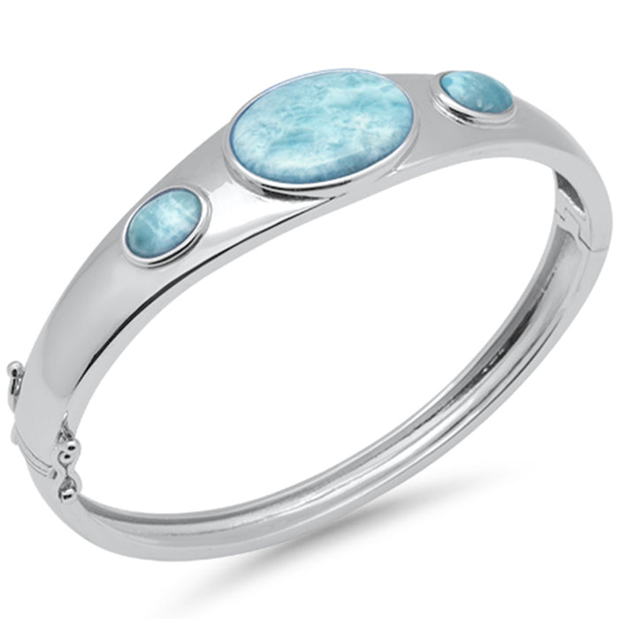 Oval Natural Larimar .925 Sterling Silver Bangle Bracelet