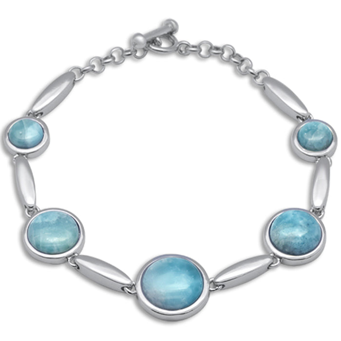 Round Natural Larimar .925 Sterling Silver Bracelet