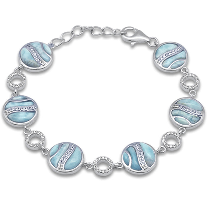 Natural Larimar & CZ .925 Sterling Silver Bracelet