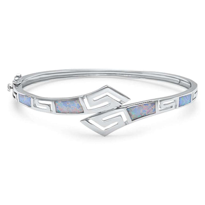 CLOSEOUT! White Opal Greek Key .925 Sterling Silver Bangle Bracelet