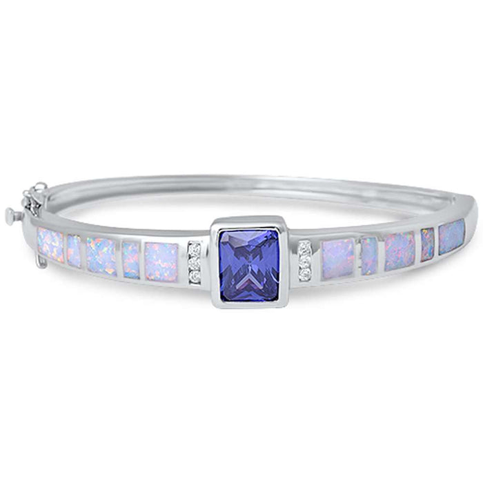 CLOSEOUT! Radiant Tanzanite, White Opal, & Cubic Zirconia .925 Sterling Silver Bangle