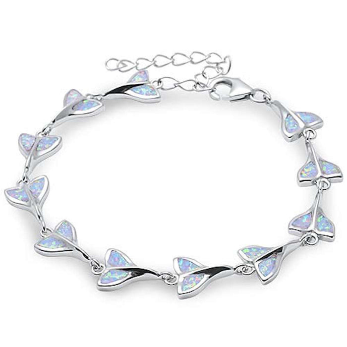CLOSEOUT! White Opal Whale Tail .925 Sterling Silver Bracelet