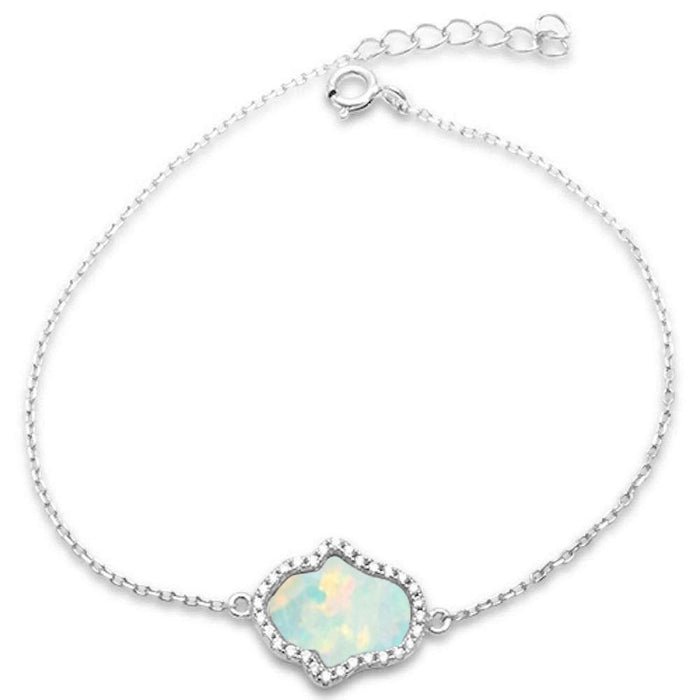 CLOSEOUT! White Opal & Cubic Zirconia Hamsa .925 Sterling Silver Bracelet