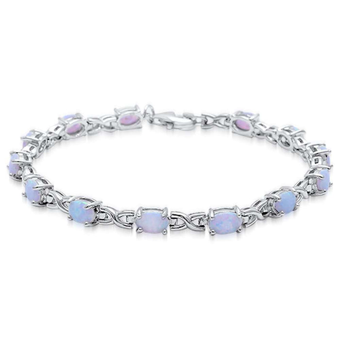 Oval White Opal Infinity .925 Sterling Silver Bracelet