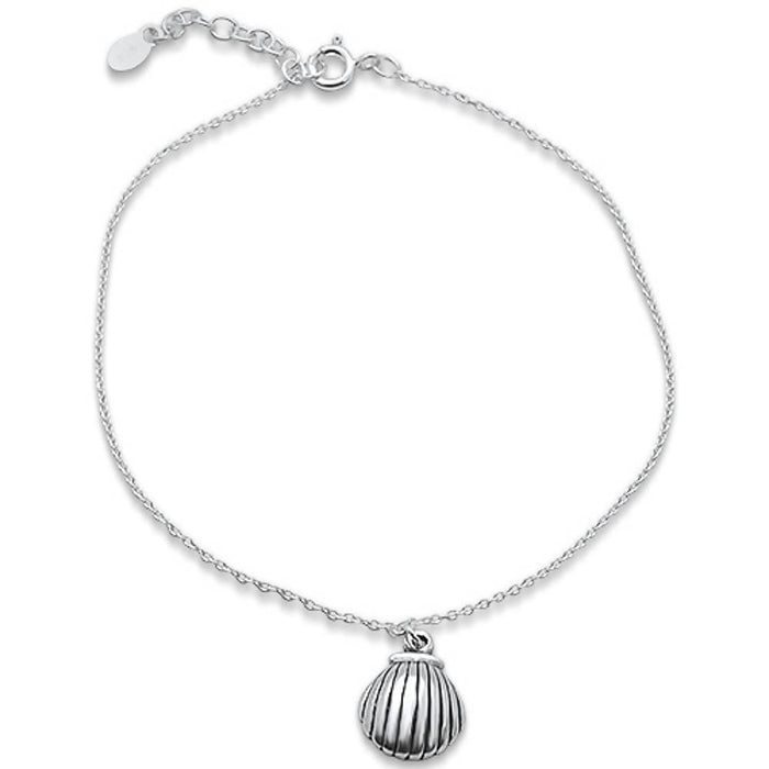 CLOSEOUT!Plain Shell .925 Sterling Silver Anklet 9" Long