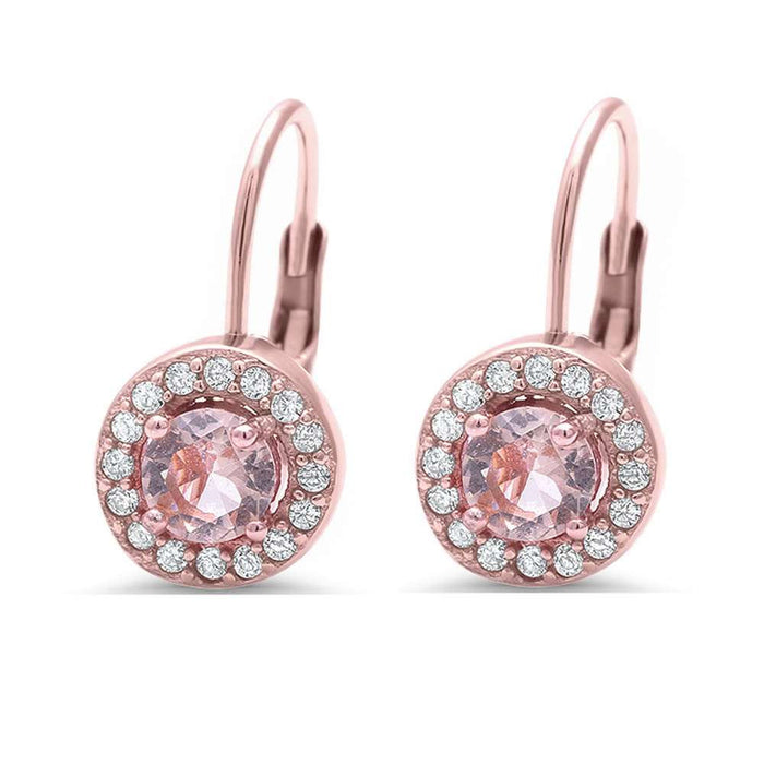 Rose Gold Plated Halo Morganite & Cubic Zirconia .925 Sterling Silver Earring