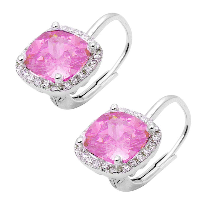 Cushion Cut Pink and Cubic Zirconia .925 Sterling Silver Earring