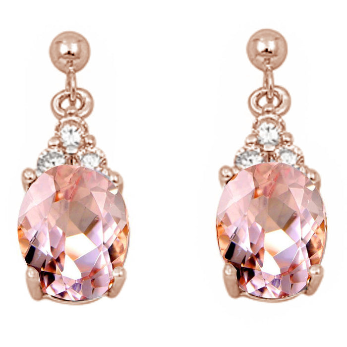 Rose Gold Plated Oval Morganite & Cubic Zirconia .925 Sterling Silver Earrings