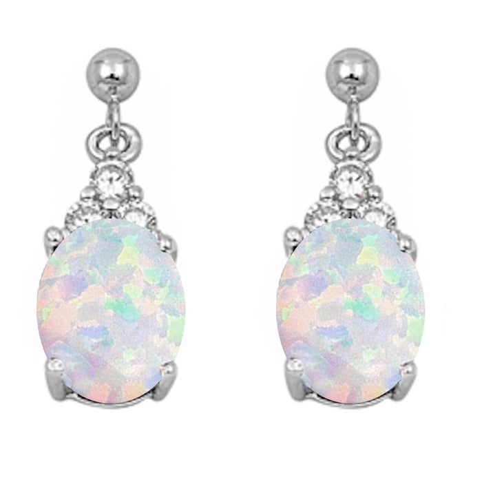 White Opal & Cz Dangle .925 Sterling Silver Earrings