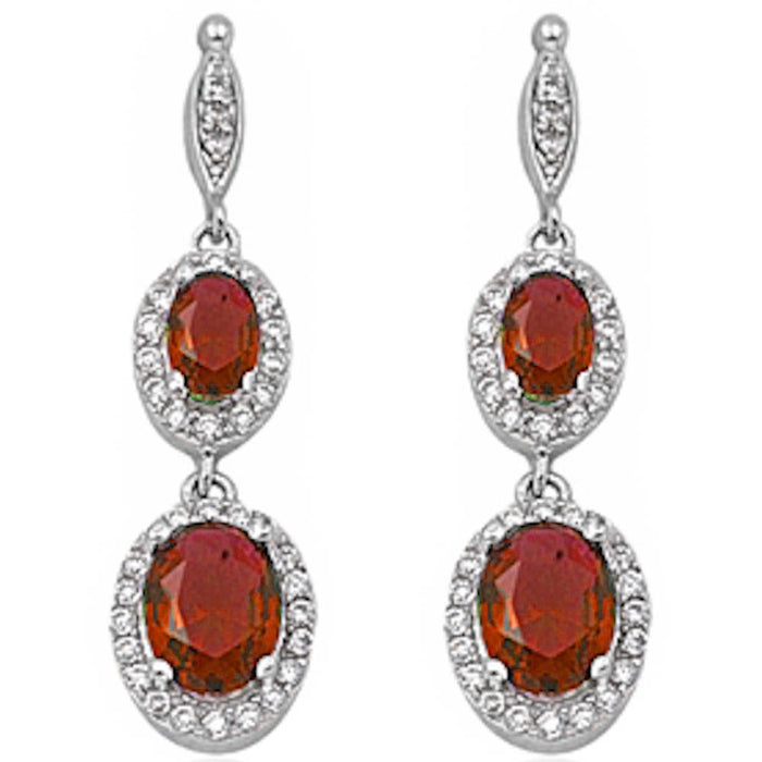 Garnet & Cz .925 Sterling Silver Dangle Earrings