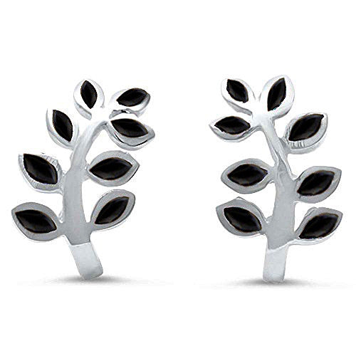 CLOSEOUT!Black Onyx Plant .925 Sterling Silver Earrings