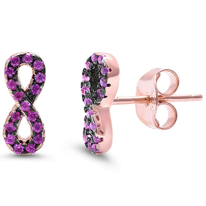 CLOSEOUT!Rose Gold Plated Ruby Infinity .925 Sterling Silver Earrings