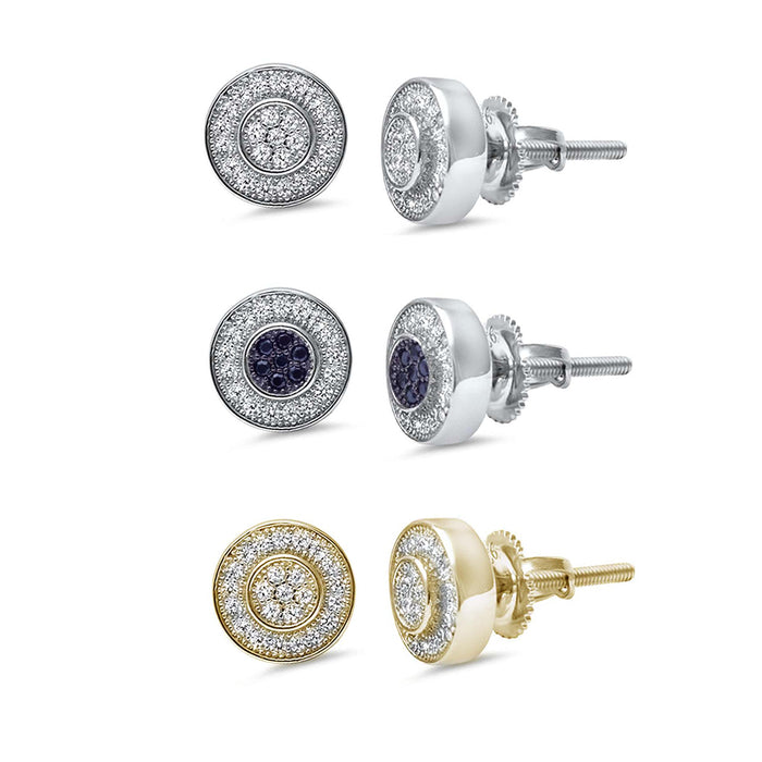 8MM Micro Pave Round Halo CZ .925 Sterling Silver Stud Earrings Colors Available!