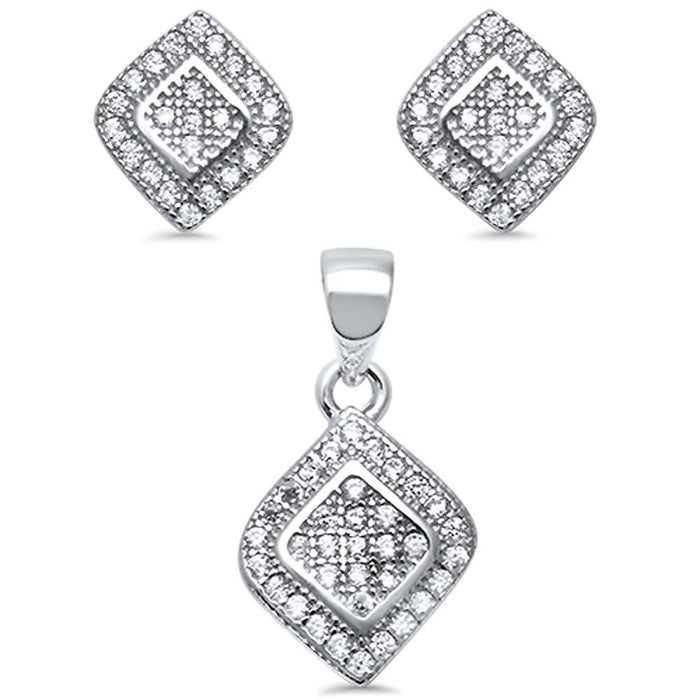 CLOSEOUT!Elegant! Round Cubic Zirconia .925 Sterling Silver Pendant & Earring Set