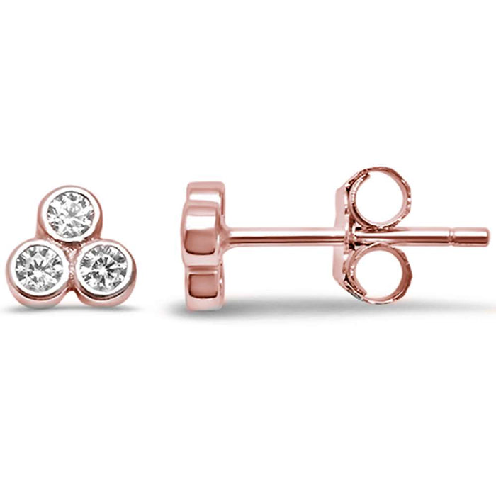 CLOSEOUT! Cute Rose Gold Plated CZ 3 Stone Stud .925 Sterling Silver Earrings