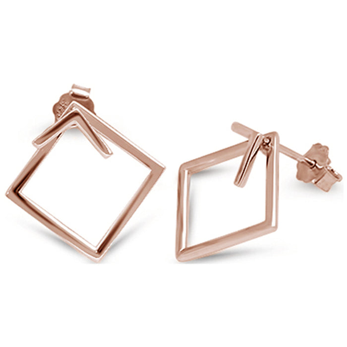 CLOSEOUT! Rose Gold Plated Square Hoop .925 Sterling Silver Earrings