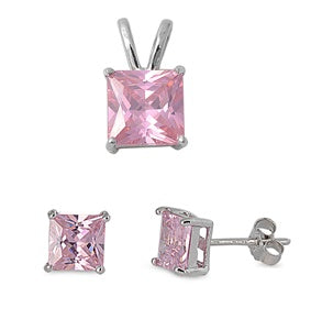 Pink .925 Sterling Silver Earrings and Pendant Set