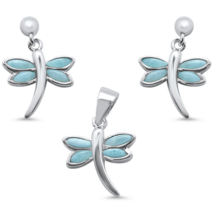 Natural Larimar .925 Sterling Silver Earring & Pendant Set