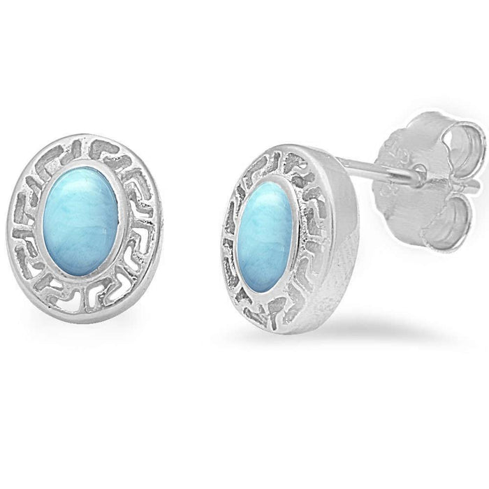 Larimar Oval Stud .925 Sterling Silver Earrings