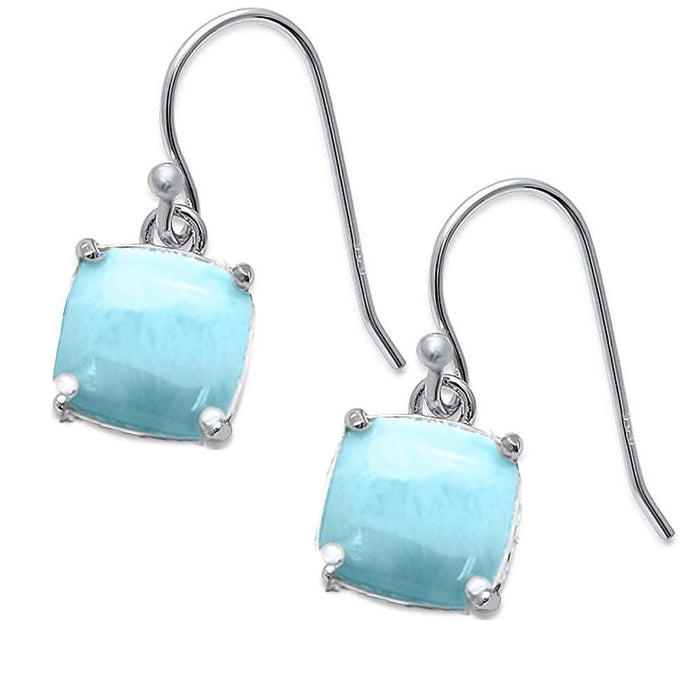 Cushion Cut Larimar Dangle Style .925 Sterling Silver Earrings