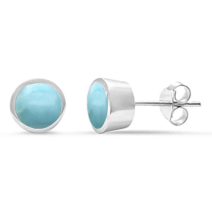 Natural Larimar Bezel Stud .925 Sterling Silver Earrings