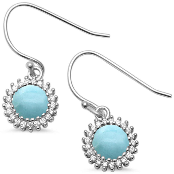 Natural Larimar CZ Drop Dangle .925 Sterling Silver Earrings
