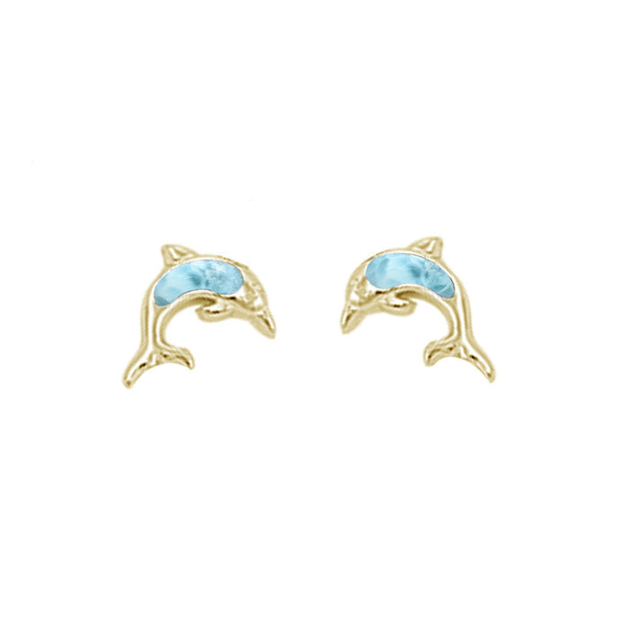 Yellow Gold Plated Natural Larimar Stud .925 Sterling Silver Earrings