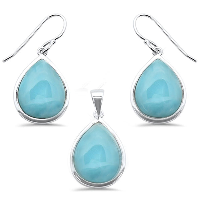 Pear Natural Larimar .925 Sterling Silver Pendant & Earring Set