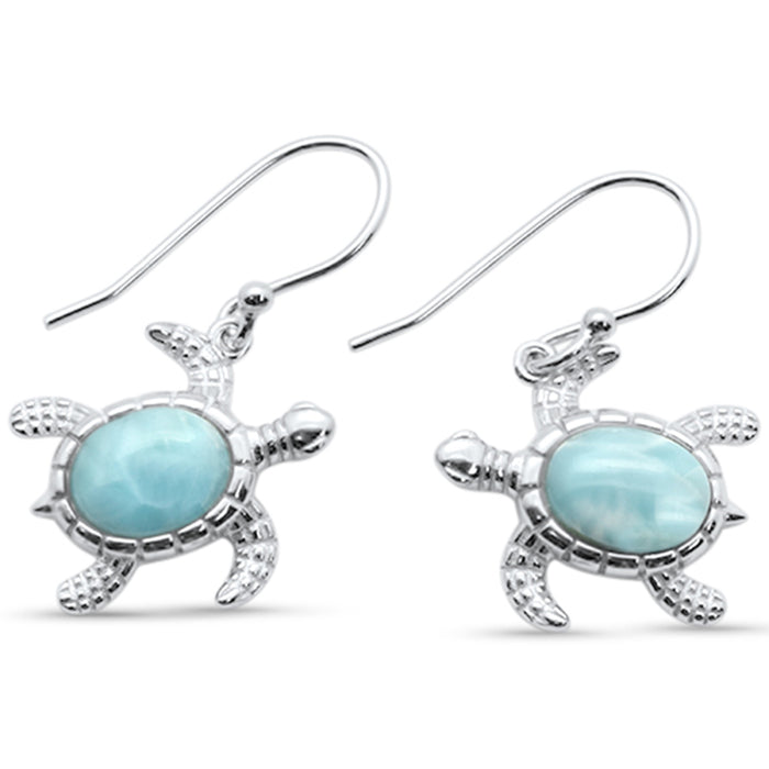 Natural Larimar Turtles .925 Sterling Silver Drop Dangle Earrings