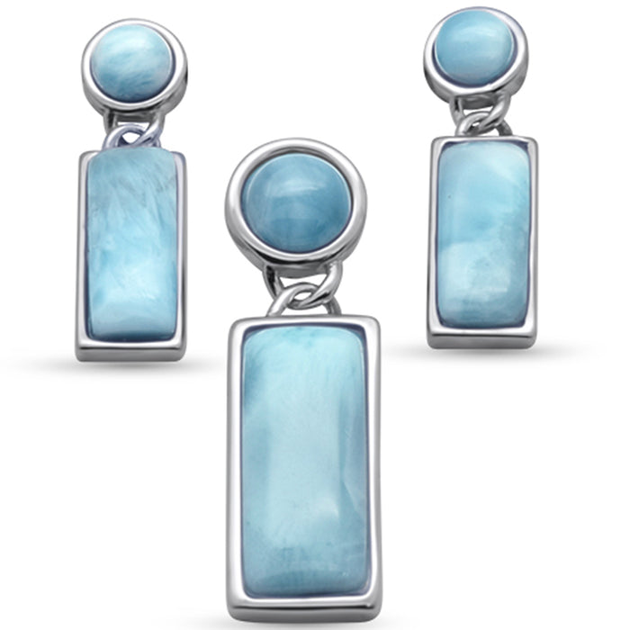 Natural Larimar .925 Sterling Silver Pendant & Earring Set