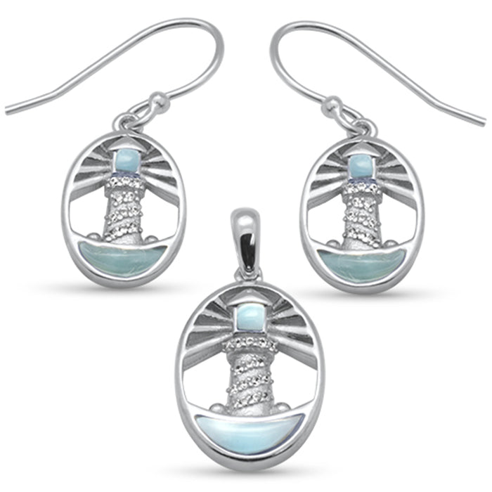 Shining Lighthouse Natural Larimar .925 Sterling Silver Earring & Pendant Set