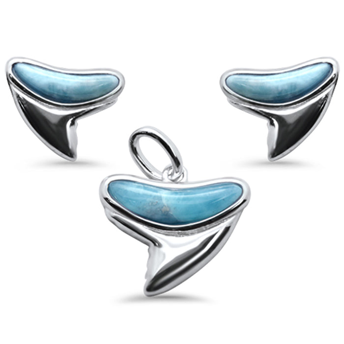 Natural Larimar .925 Sterling Silver Earring & Pendant Set