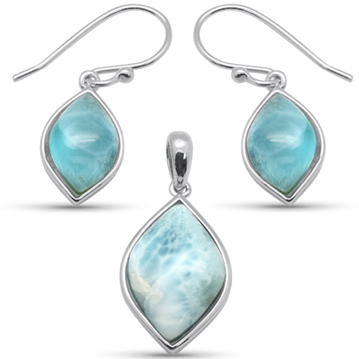 Marquee Natural Larimar .925 Sterling Silver Earring & Pendant Set