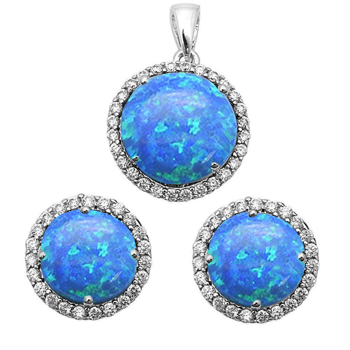 CLOSEOUT! Blue Opal & Cubic Zirconia .925 Sterling Silver Pendant & Earring Set