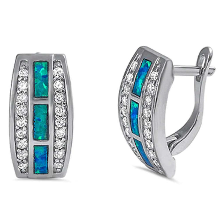 Blue Opal & Cz New fashion .925 Sterling Silver Earrings