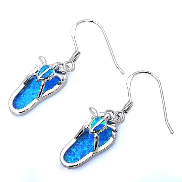Blue Opal Turtle Beach Sandals .925 Sterling Silver Earrings