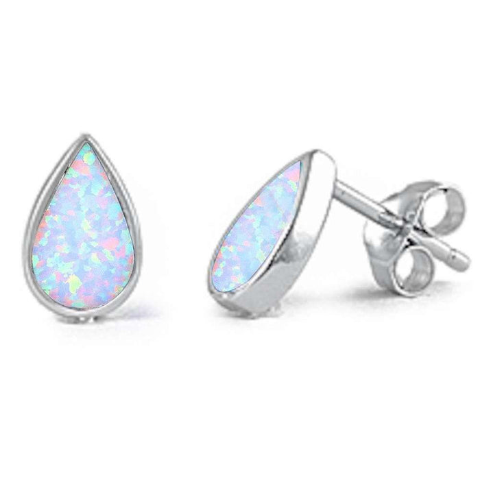 CLOSEOUT! Teardrop White Opal Stud .925 Sterling Silver Earrings
