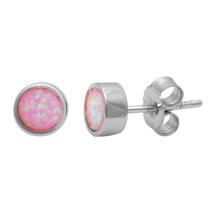CLOSEOUT! Bezel Pink Opal Studs .925 Sterling Silver Earrings