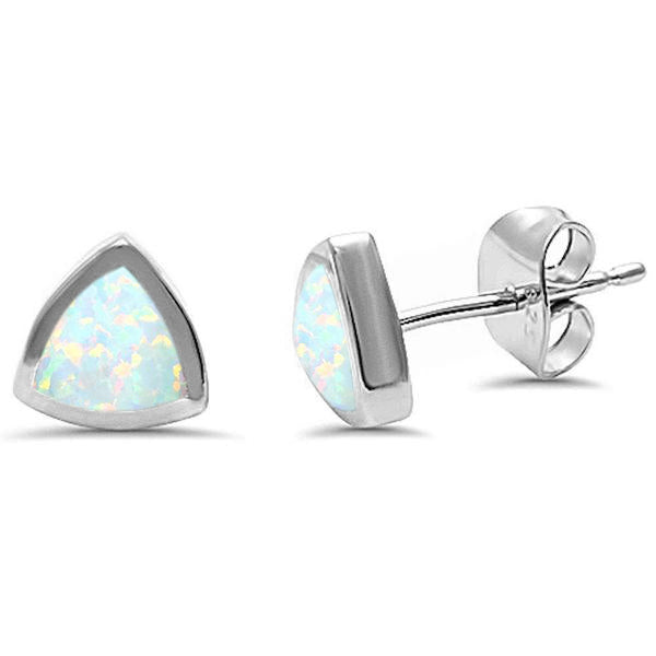 Trillion Shape White Opal .925 Sterling Silver Earring