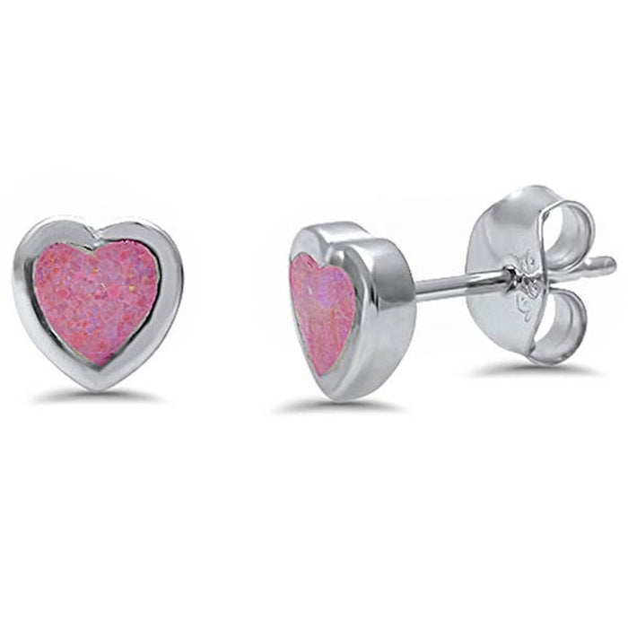 CLOSEOUT! Lab Created Pink Opal Heart Shape Stud .925 Sterling Silver Earrings