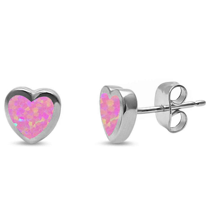 CLOSEOUT! Pink Opal Heart Stud .925 Sterling Silver Earrings