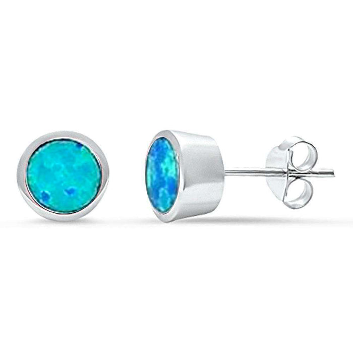 Blue Opal Bezel Stud .925 Sterling Silver Earrings