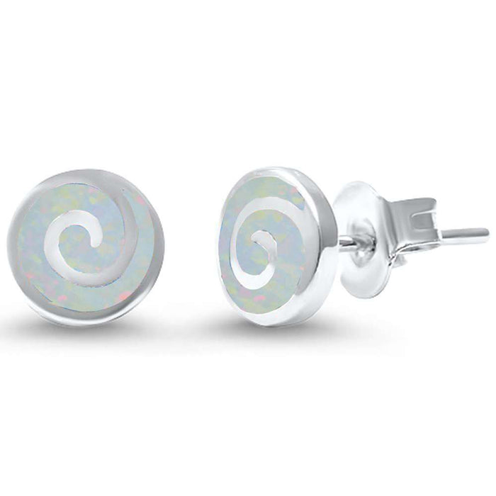 CLOSEOUT!Sterling Silver Lab Created White Opal Swirl .925 Sterling Silver Earrings